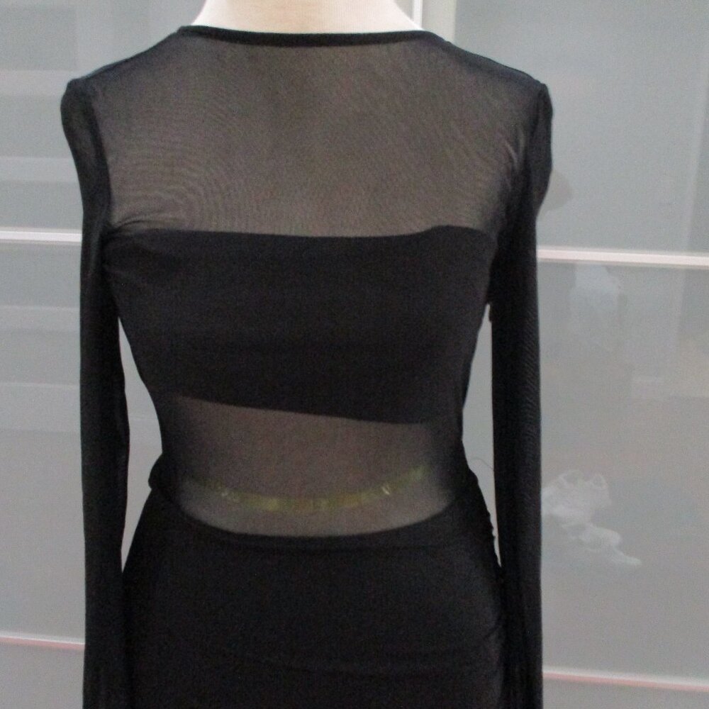 Lulus Long Sleeve Band Top Sheer Plunging Back Asymmetrical Hem - Picture 6 of 10